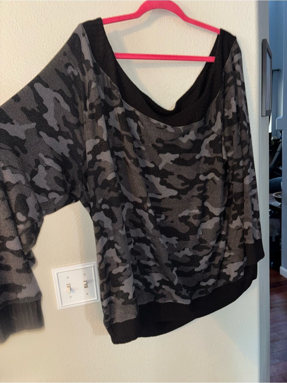 Torrid Super Soft Plush Gray Camo Callie Off Shoulder Sweatshirt 5 5X